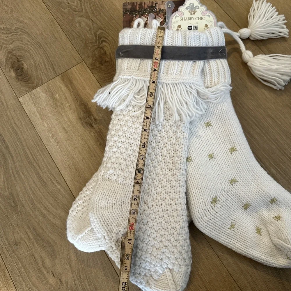 Shabby‎ Chic Chunky Knit Holiday Stockings Cream Set of Four NEW
